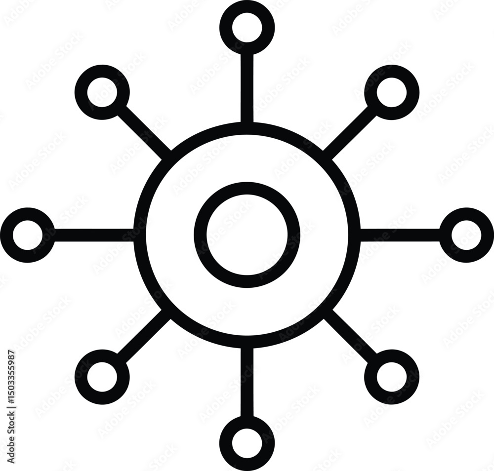 Interconnected Network: A minimalistic illustration of a central hub linked to multiple nodes, symbolizing the seamless flow of information and connectivity.