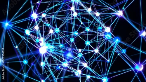 Abstract Digital Network Visualization with Glowing Blue Connections and Data Points Animation Loop
