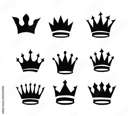 Set Hand drawn crown silhouette