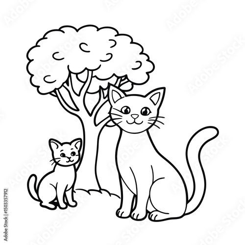 cute mother cat and kitten coloring page 