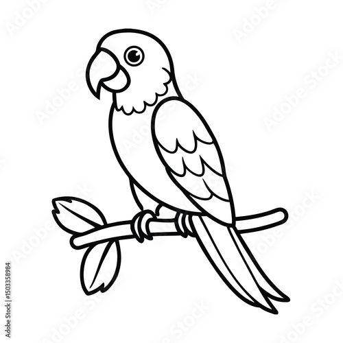 cute parrot on branch coloring page