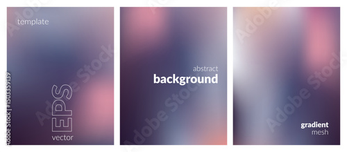 Abstract blurred background set. Gradient mesh. Dark color mix. Matte effect pink blue black blend. Modern design template for web covers, ad banners, posters, brochures, flyers. Vector EPS
