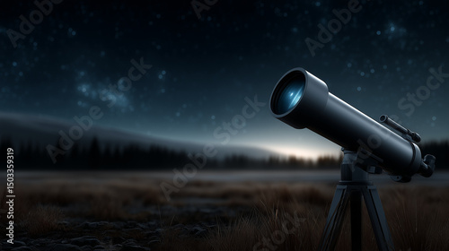A telescope set up outdoors at night to observe the stars