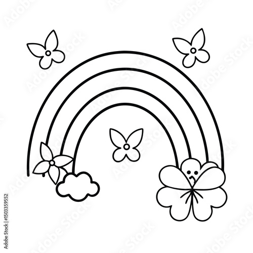 cute rainbow with butterflies and flowers coloring page 