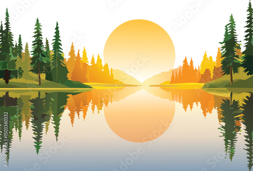 Sunrise Lake with Golden Trees