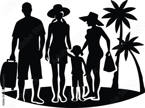  silhouette of family on summer vacation