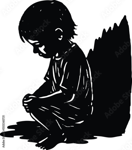 Silhouette of Child Crying Alone