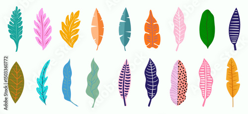 Colorful stylized botanical elements leaf collection vector illustration set
