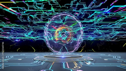 Futuristic Holographic AI Brain Neural Network Digital Technology Interface Animation