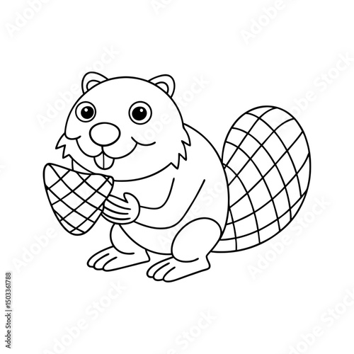 Beaver Building a Dam Kids Coloring Page Vector