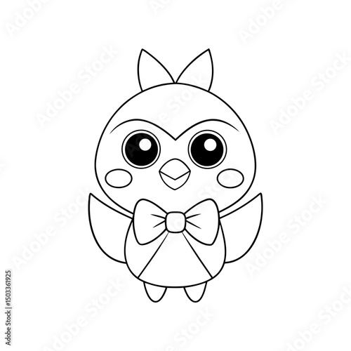 Chick Wearing a Bow Tie Kids Coloring Page Vector