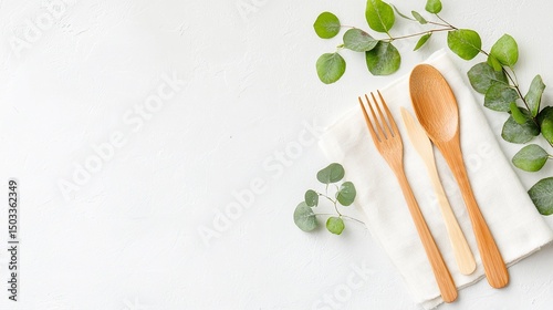 Bamboo Cutlery on Napkin with Eucalyptus Decor