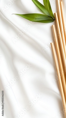 Bamboo Straws Arranged in Radial Pattern on White Fabric