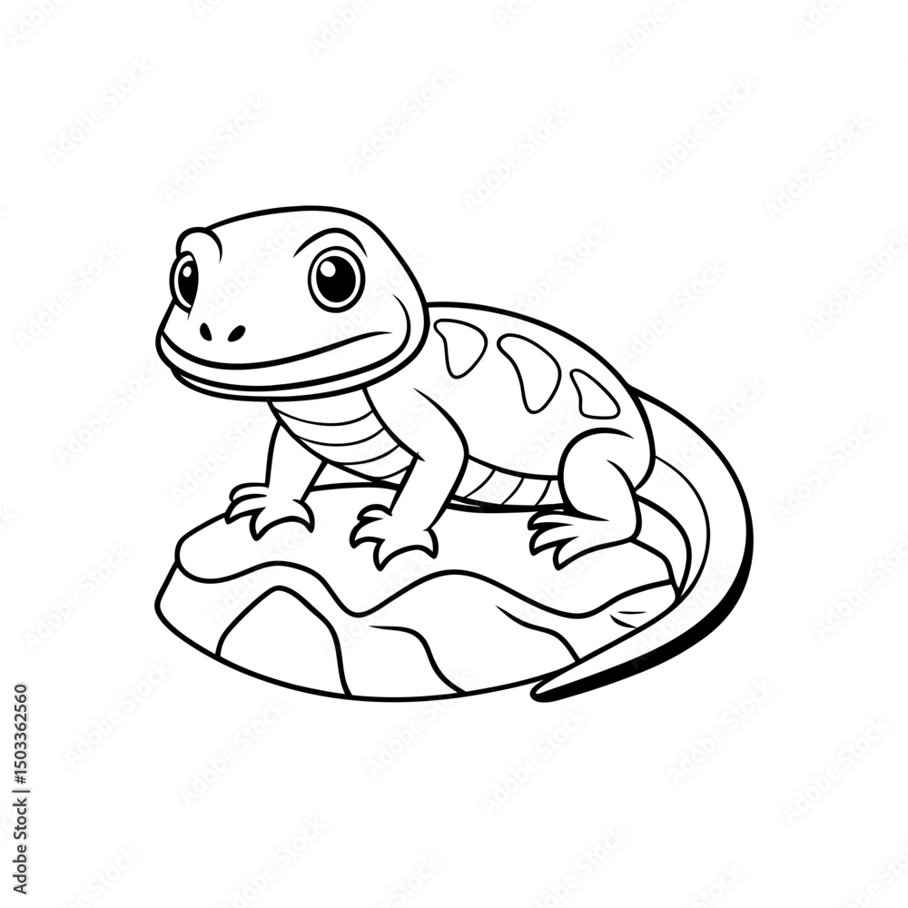 Fototapeta premium Lizard Basking on a Rock Kids Coloring Page Vector