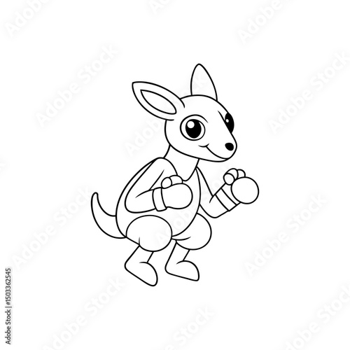 Kangaroo Boxing with Gloves Kids Coloring Page Vector