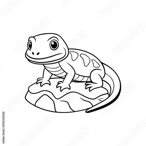 Lizard Basking on a Rock Kids Coloring Page Vector