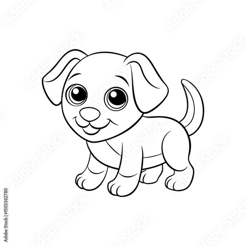 Puppy with Floppy Ears Playing Kids Coloring Page Vector