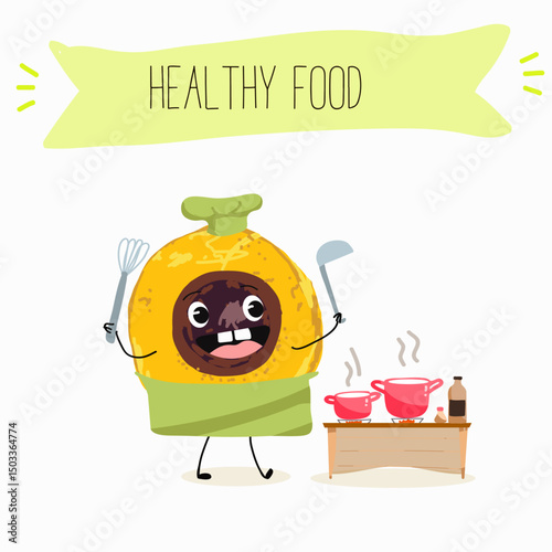 lucuma fruit cute funny cheerful characters with different poses and emotions. Vector hand drawnvector illistration.