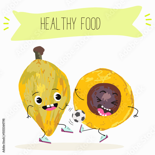 lucuma fruit cute funny cheerful characters with different poses and emotions. Vector hand drawnvector illistration.