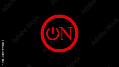  abstract  power on button  animation on black background,power button turning on and off ,looping animation .on the black screen .