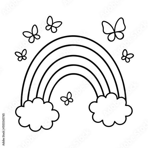 cute rainbow with butterflies and flowers coloring page 