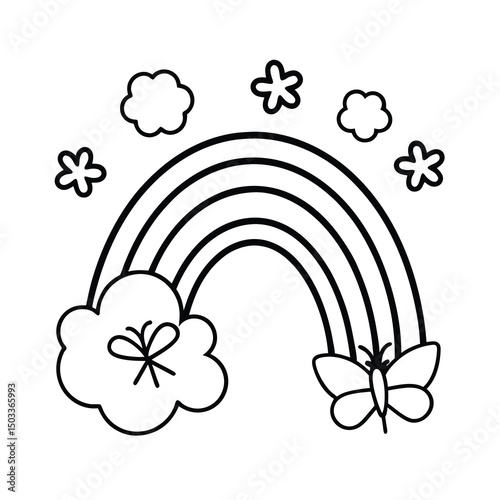 cute rainbow with butterflies and flowers coloring page 