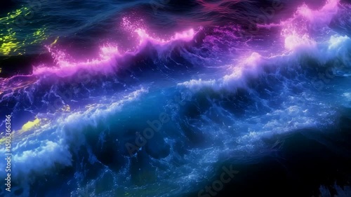 Wallpaper Mural Colorful ocean waves with vibrant shades of blue, purple, and pink. The water appears dynamic and fluid, creating a mesmerizing visual effect. Torontodigital.ca