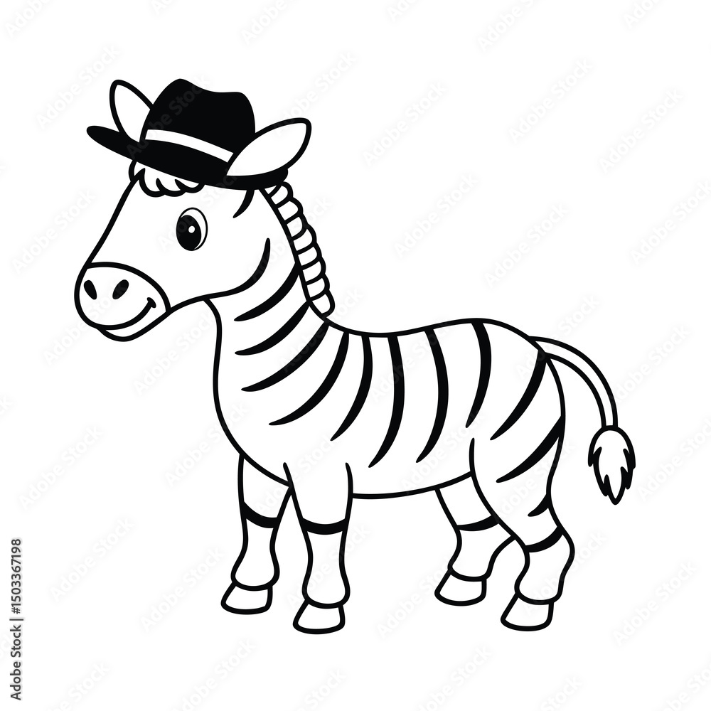 Fototapeta premium cute zebra wearing a hat coloring page