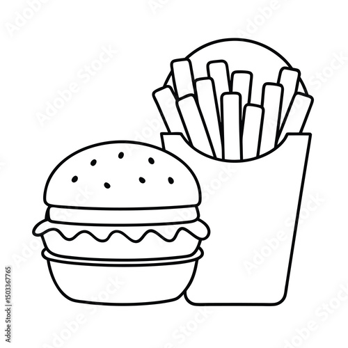 triple decker burger fries soda coloring page