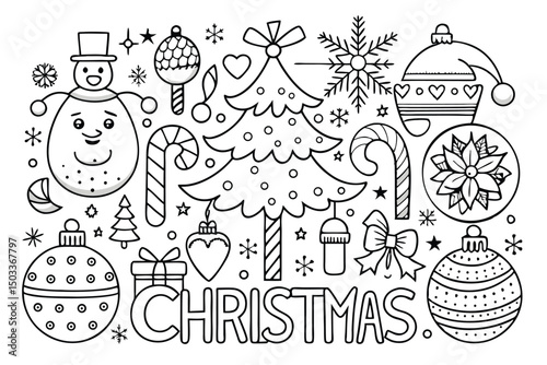 Cute Christmas Coloring Page with Festive Elements
