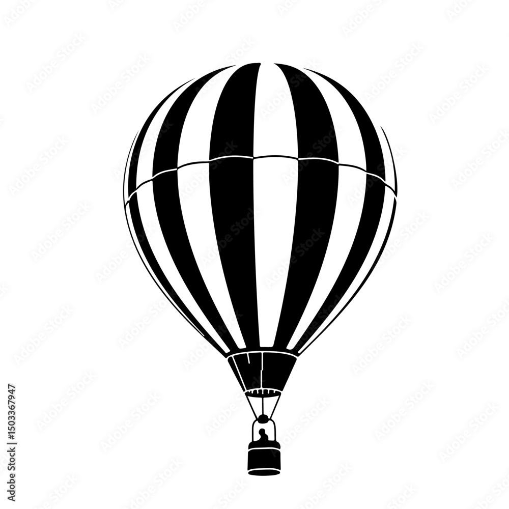 Obraz premium A black and white illustration of a hot air balloon with vertical stripes.