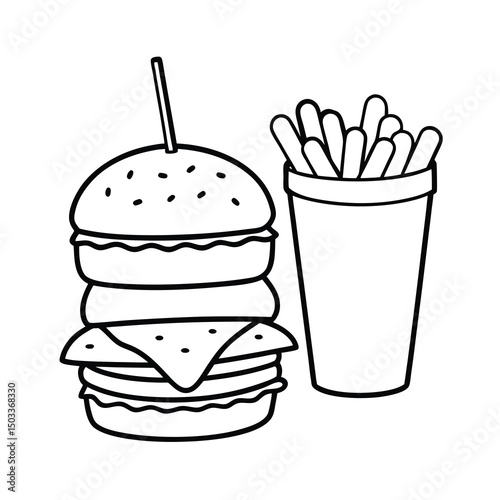 triple decker burger fries soda coloring page