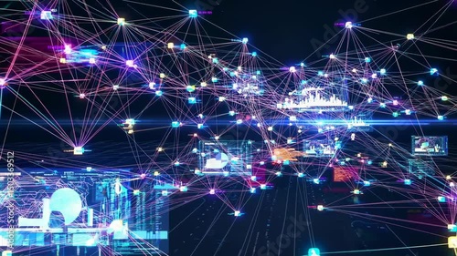Digital Data Network Animation with Glowing AI Nodes and Machine Learning Visualization