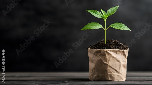 Seedling Sprouting From Compost Soil in Compostable Paper Pot