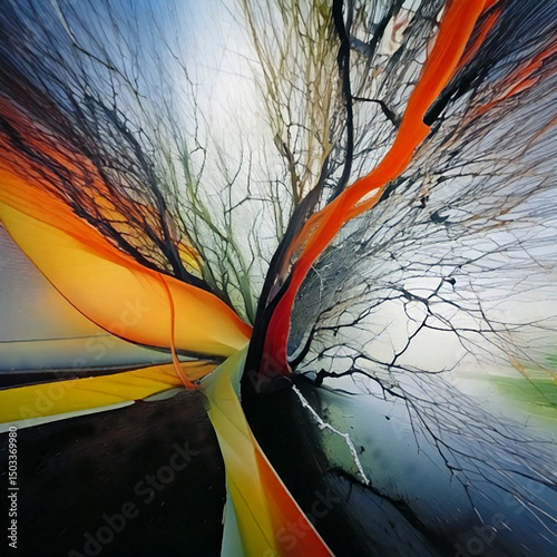 bare-colorful-banana-trees-contemporary-abstract