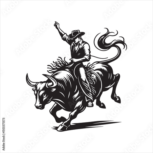 Bull Rodeo Showdown – Cowboy Riding a Bucking Bull in Action