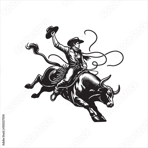 Bull Rodeo Showdown – Cowboy Riding a Bucking Bull in Action