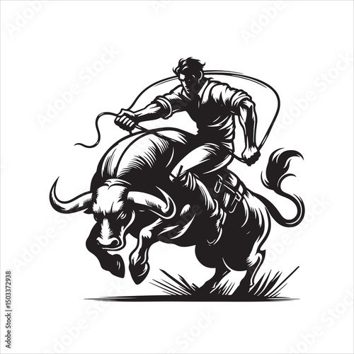 Bull Rodeo Showdown – Cowboy Riding a Bucking Bull in Action