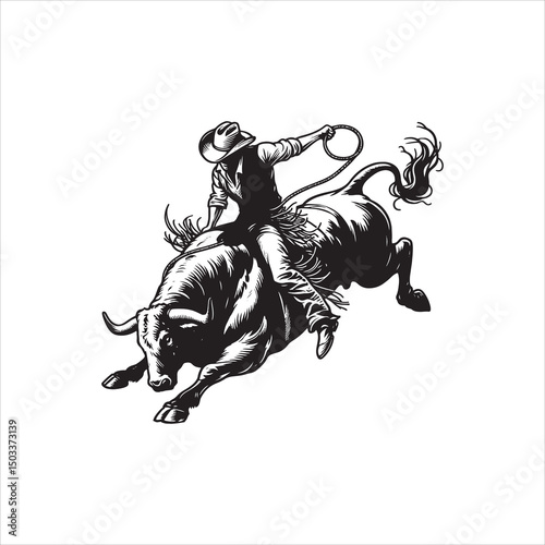 Bull Rodeo Showdown – Cowboy Riding a Bucking Bull in Action