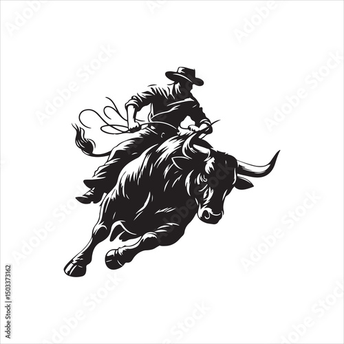 Bull Rodeo Showdown – Cowboy Riding a Bucking Bull in Action