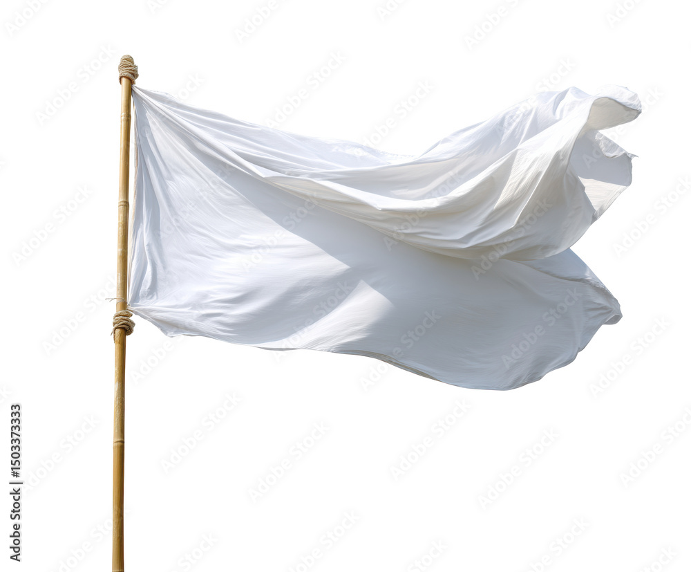 White fabric waving gently on a flagpole in the breeze on a transparent background, cut out White fabric waving gently on a flagpole in the breeze on a transparent background, cut out
