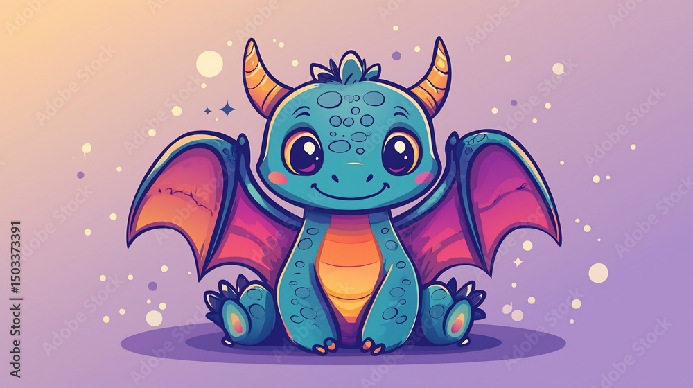 Fototapeta premium Cute Dragon Sitting, Fantasy Art