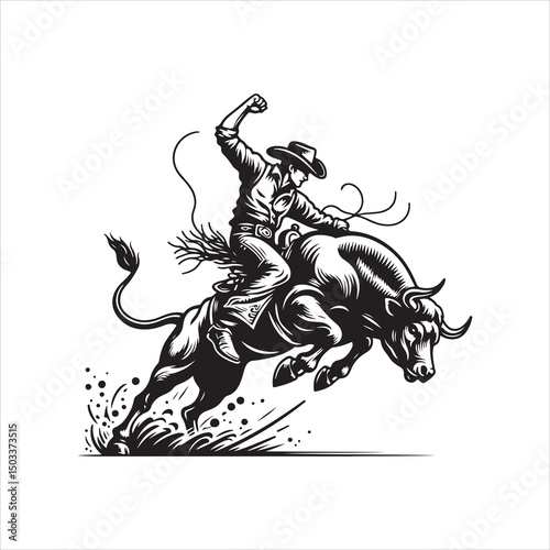 Bull Rodeo Showdown – Cowboy Riding a Bucking Bull in Action