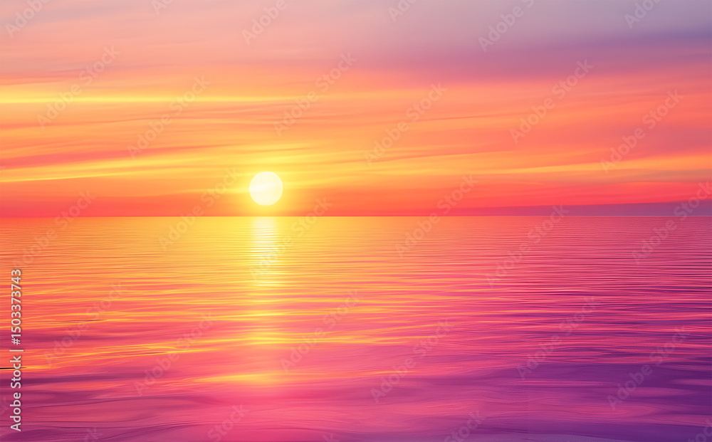 Fototapeta premium Serene Sunset over Calm Ocean Waters Vibrant Hues Peaceful Scene