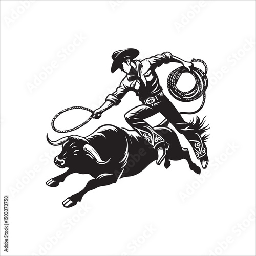 Bull Rodeo Showdown – Cowboy Riding a Bucking Bull in Action