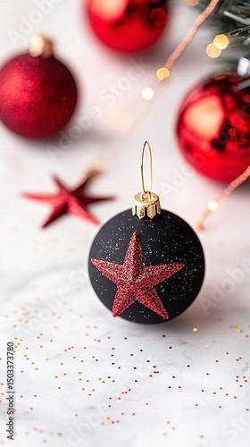 Black and Red Christmas Ornament Flatlay