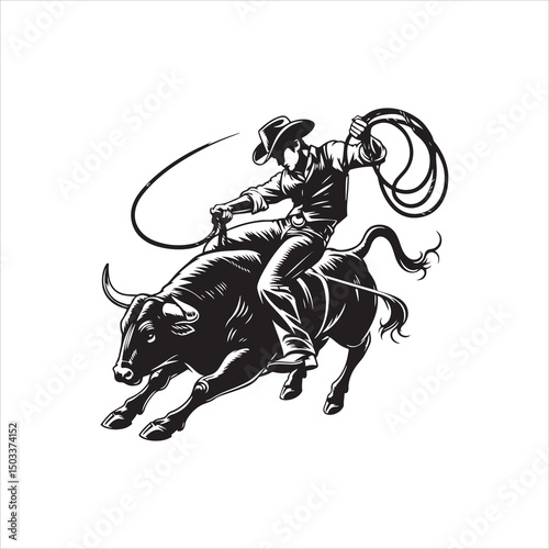 Bull Rodeo Showdown – Cowboy Riding a Bucking Bull in Action