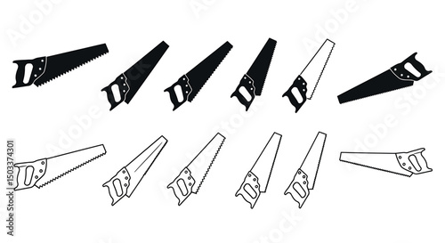 Hand Saw Icon Set: Silhouette and Outline
