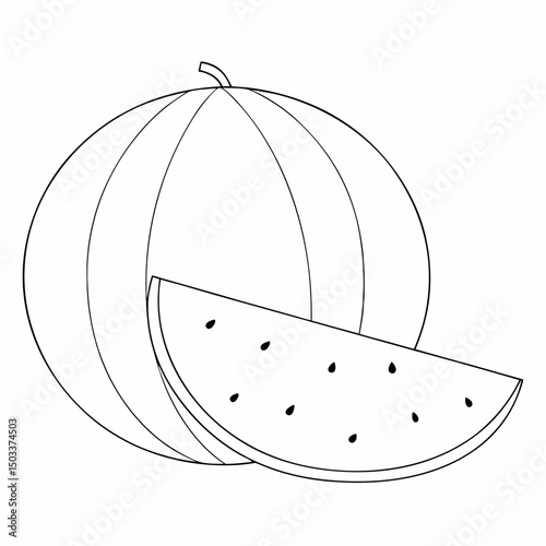 Watermelon coloring page simple and minimal line art illustration on white background