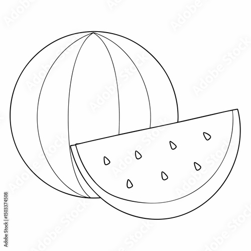 Watermelon coloring page simple and minimal line art illustration on white background